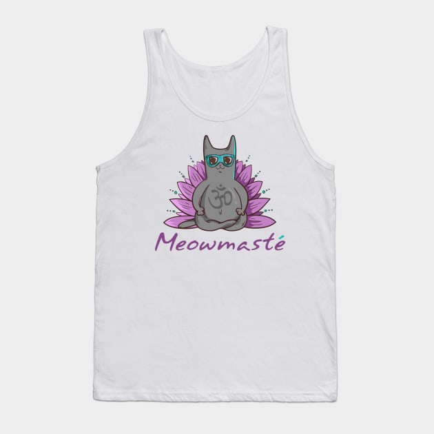 Meowmaste Cat Meditate Tank Top by Moon Phase Design